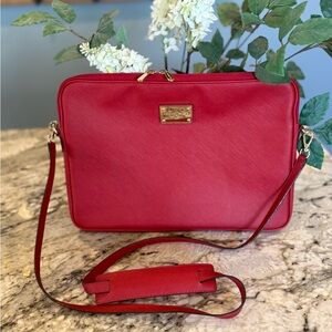 Michael Kors Jet Set Travel Red Saffiano Leather Laptop Crossbody Bag